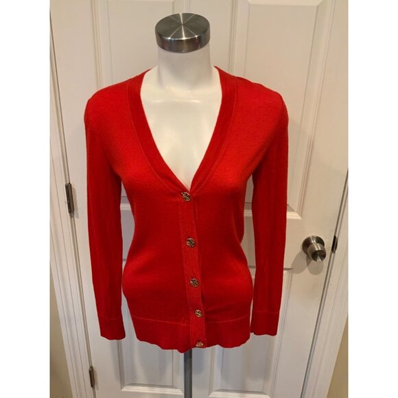 Tory Burch Sweaters - Tory Burch Red Thin Knit Gold Button Cardigan, Size Small